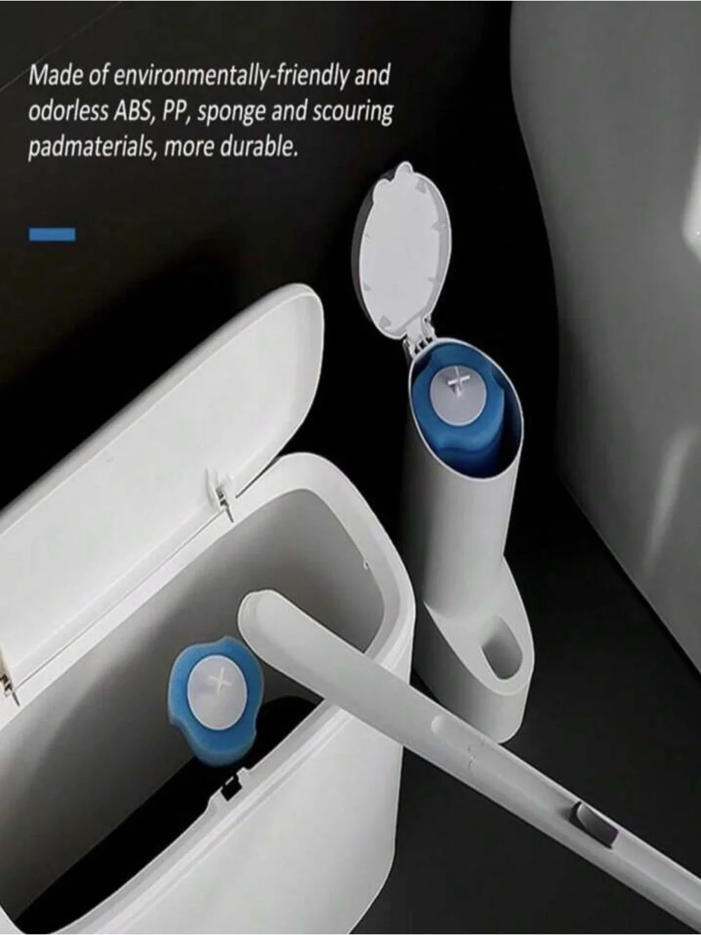 NEW Blue & White Toilet Brush Set with Replaceable Heads